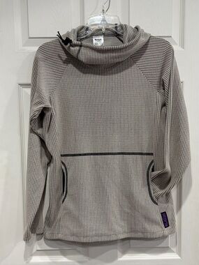 Melanzana Women’s Small Micro Grid Hoodie Cream Tan Grey Jacket GUC Microgrid